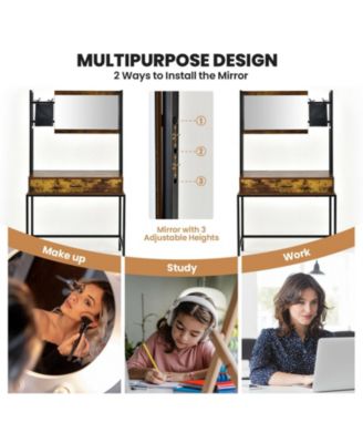 Industrial Wood 3-Position Adjustable Mirror Vanity Table