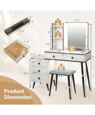 2Pc MDF And Stell Lighted Mirror Vanity Makeup Table Set