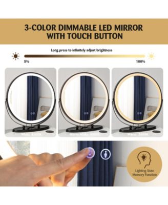 2-Pc. MDF 3-Color Lighted Mirror Vanity Table Set with Cushioned Stool