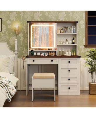 Farmhouse Vanity Set with Mirror and 3-Color Lighting