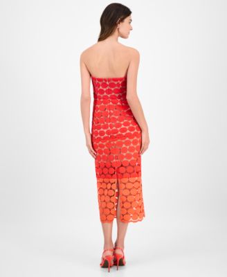 Women's Dotted Lace Strapless Midi Dress