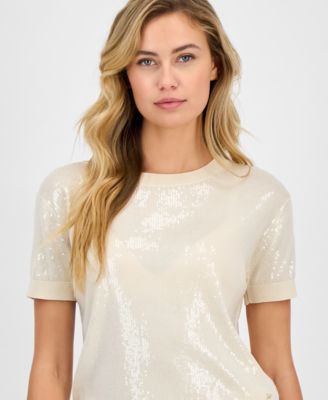 Women's Sequin Printed Short-Sleeve Sweater