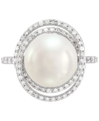 Ming Freshwater Pearl (11-12mm) & Diamond (1/2 ct. t.w.) Statement Ring in 14k White Gold