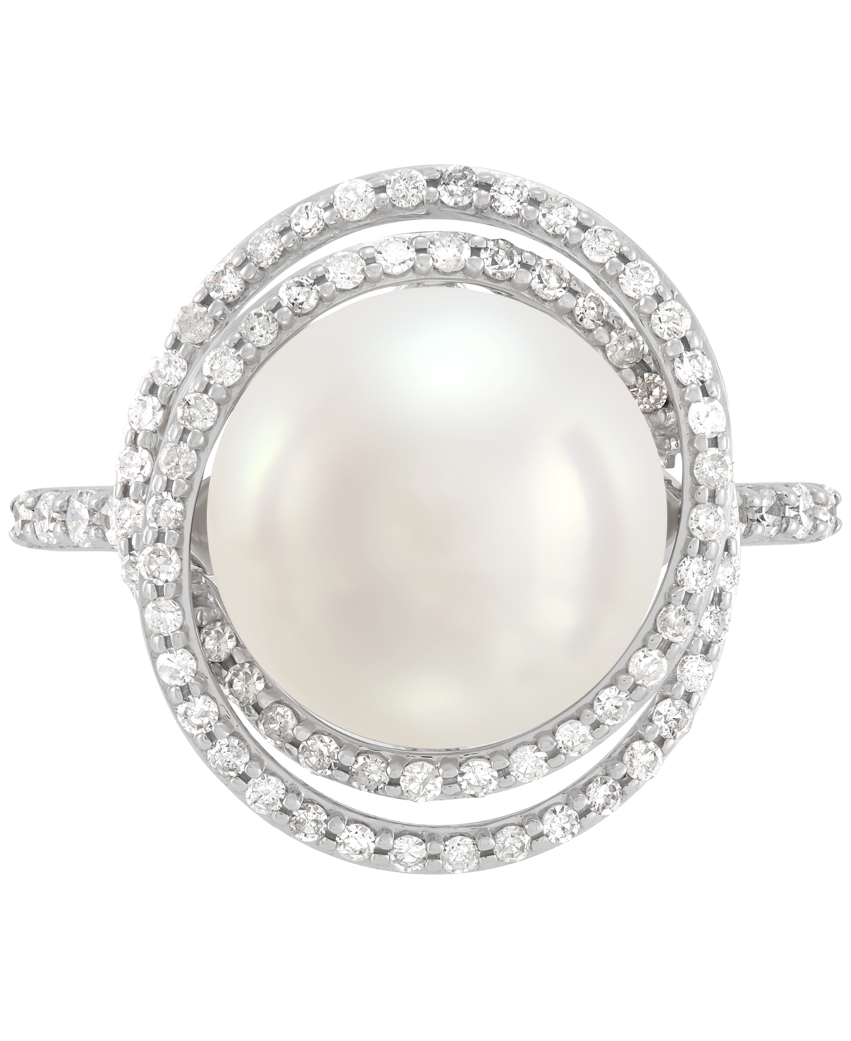 Honora Ming Freshwater Pearl (11-12mm) & Diamond (1/2 Ct. T.w.) Statement Ring In 14k White Gold In Silver