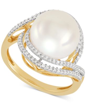 Honora - Ming Freshwater Pearl (11-12mm) & Diamond (1/3 ct. t.w.) Statement Ring in 14k Yellow Gold
