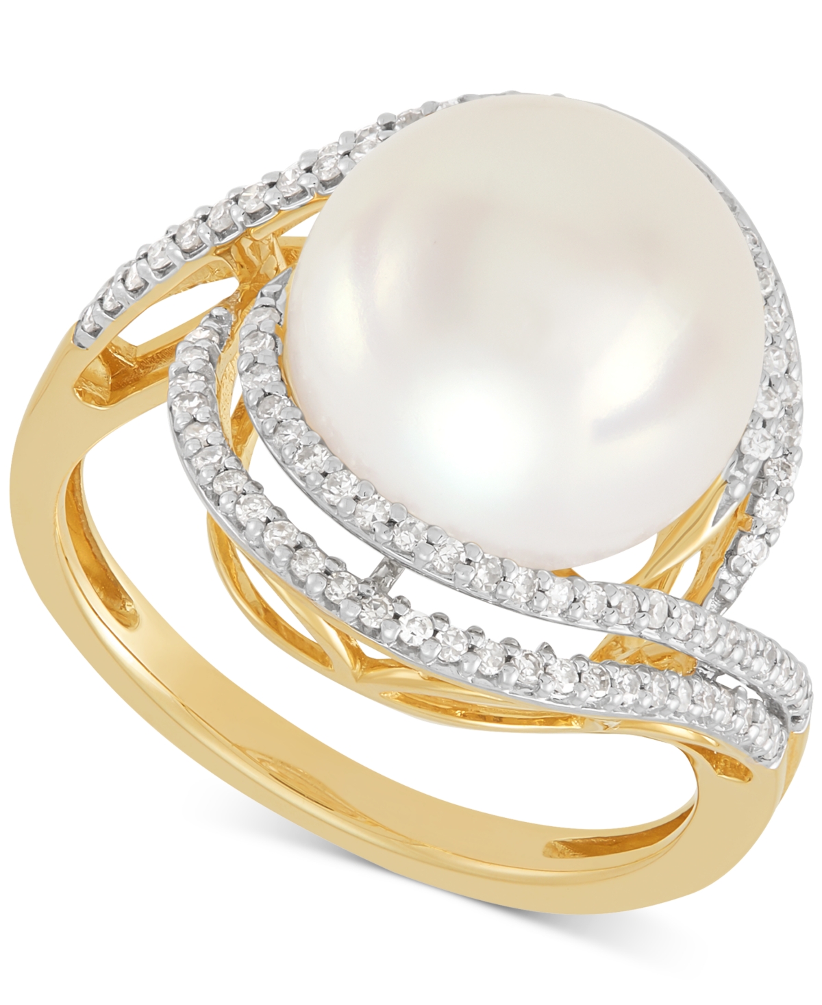 Honora Ming Freshwater Pearl (11-12mm) & Diamond (1/3 Ct. T.w.) Statement Ring In 14k Yellow Gold In Gold