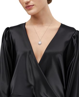 Ming Pearl (11mm) & Diamond (1/4 ct. t.w.) Swirl 18" Pendant Necklace in 14k Gold