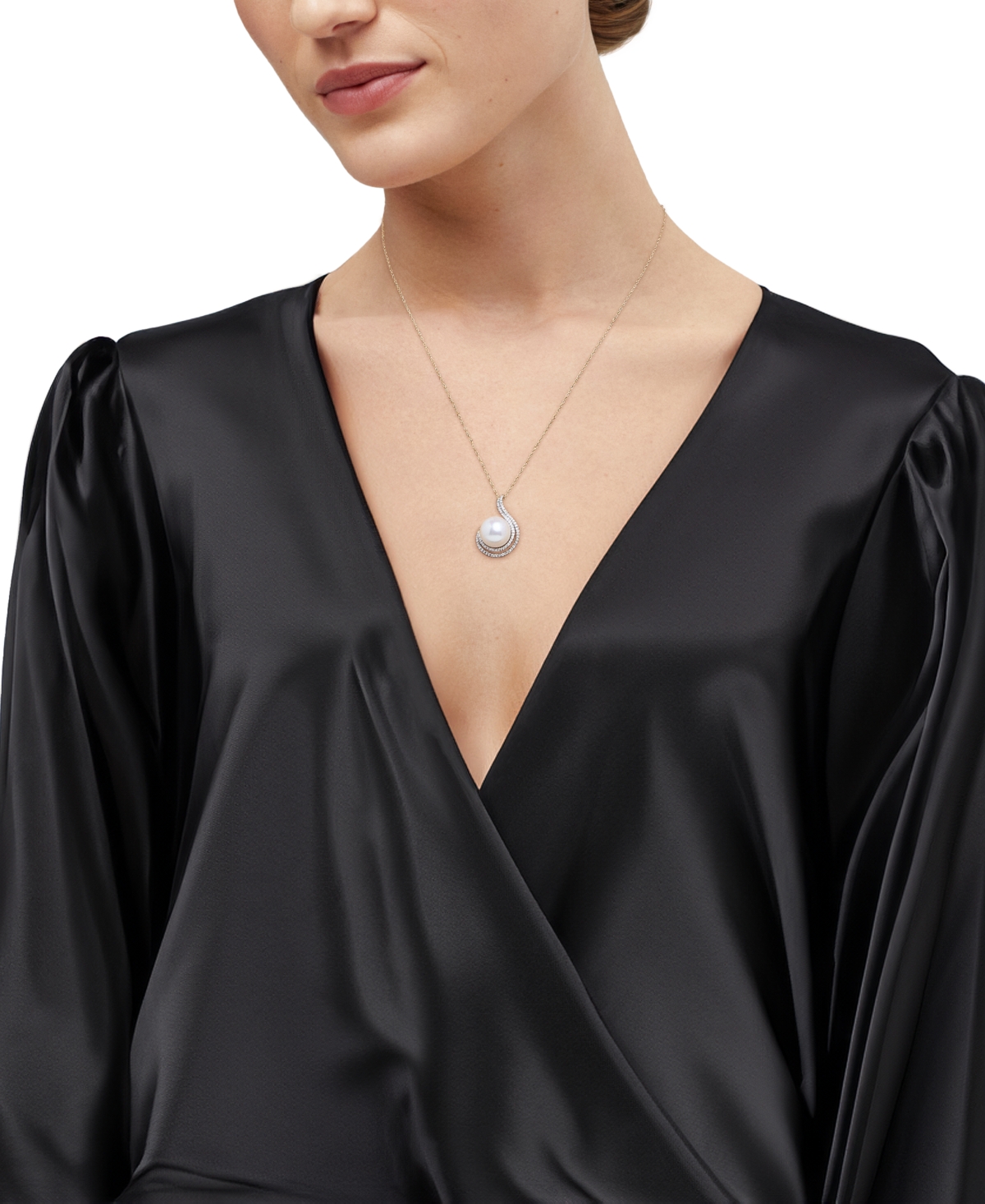 Honora Ming Pearl (11mm) & Diamond (1/4 Ct. T.w.) Swirl 18" Pendant Necklace In 14k Gold In Gold