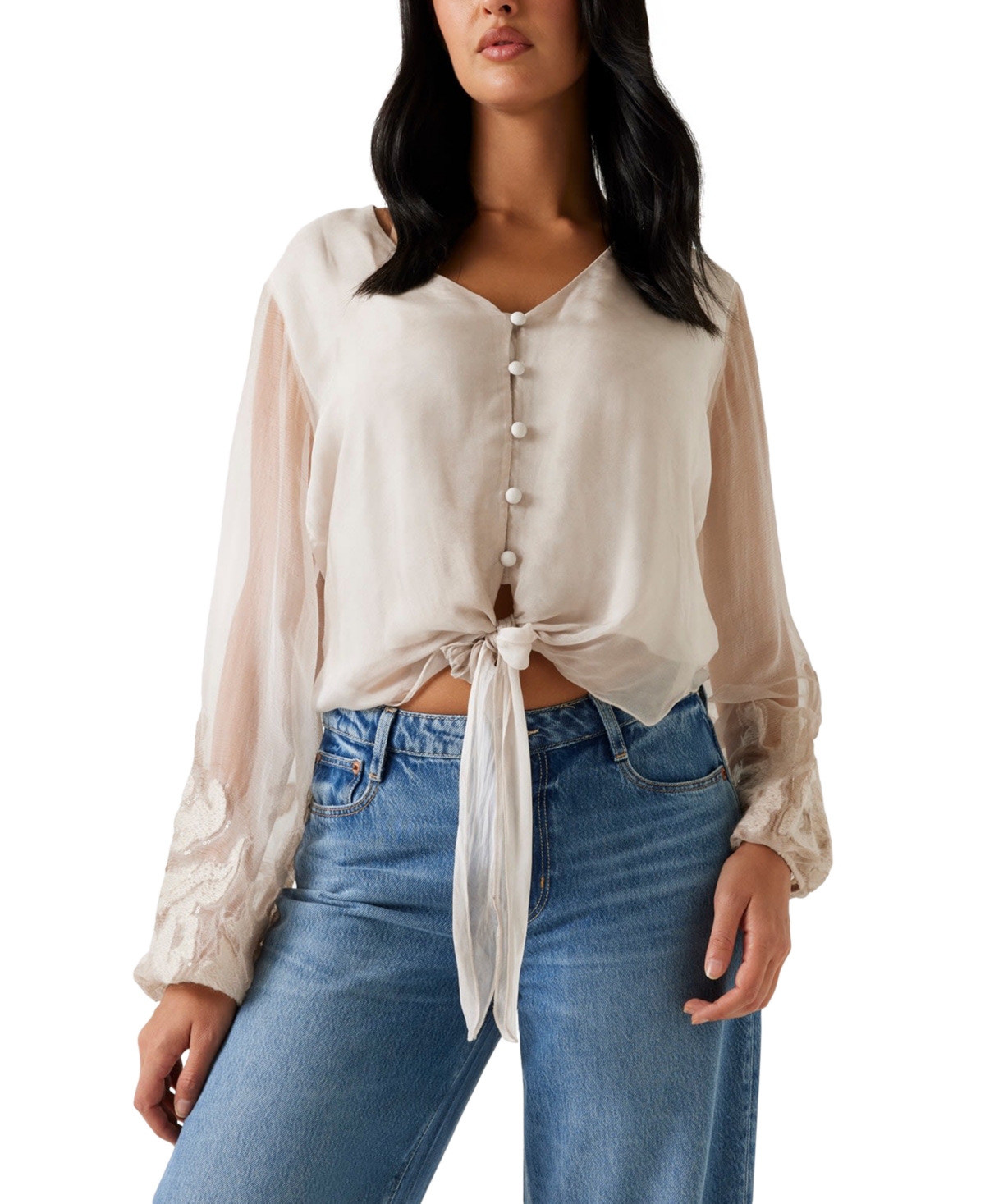 Guess Women's Camilla Blouson-sleeve Button-front Blouse In Multi