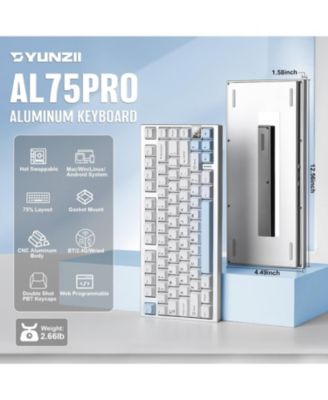 AL75 PRO 75% Wireless Mechanical Gaming Keyboard,Full Aluminum CNC,BT/2.4G/Wired,PBT Keycaps,Gasket Mounted Hot Swap,Custom RGB Backlight, Programmable for Mac/Win(Blue Grey Tactile)