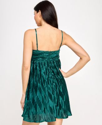 Juniors' Printed Pleated Mesh A-Line Dress