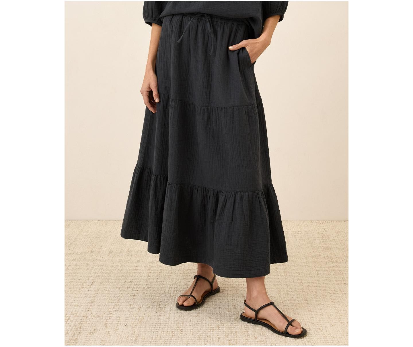 Женская юбка Pact Organic Cotton Coastal Double Gauze Tiered Maxi, цвет: Чёрный — фото 1