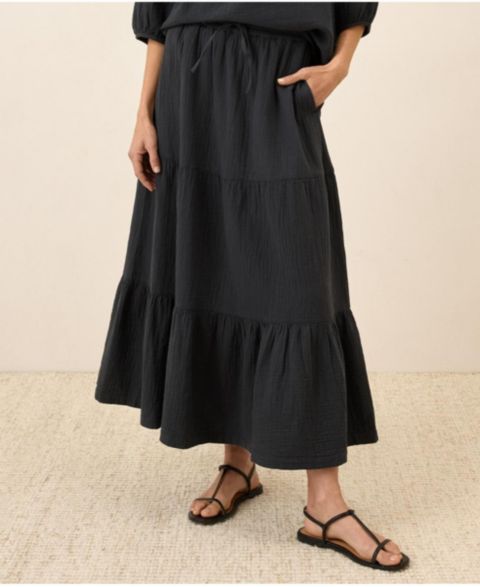 Женская юбка Pact Organic Cotton Coastal Double Gauze Tiered Maxi, цвет: Чёрный