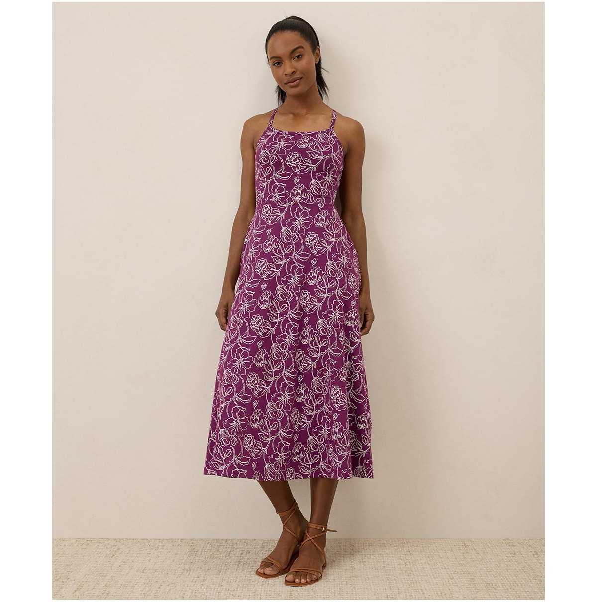 Women's Organic Cotton Fit & Flare Midi Dress - Looking glass floral sangria
