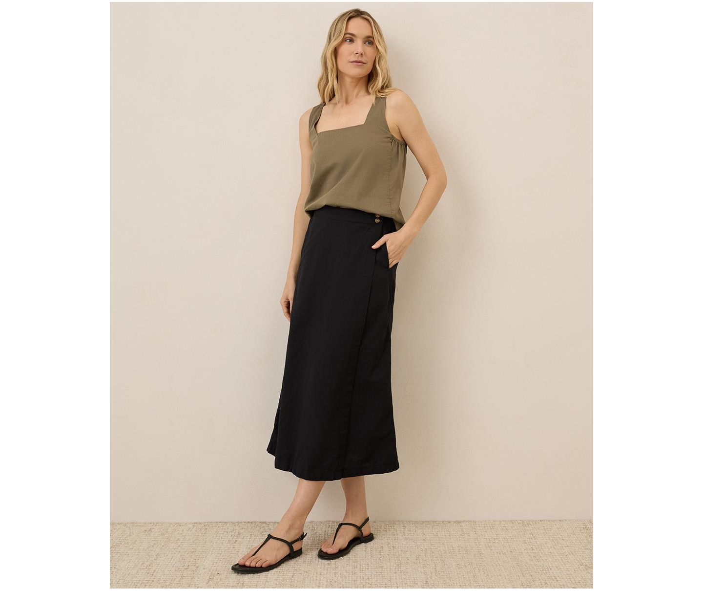 Женская юбка Pact Organic Cotton Canopy Linen Blend Wrap, цвет: Чёрный — фото 2