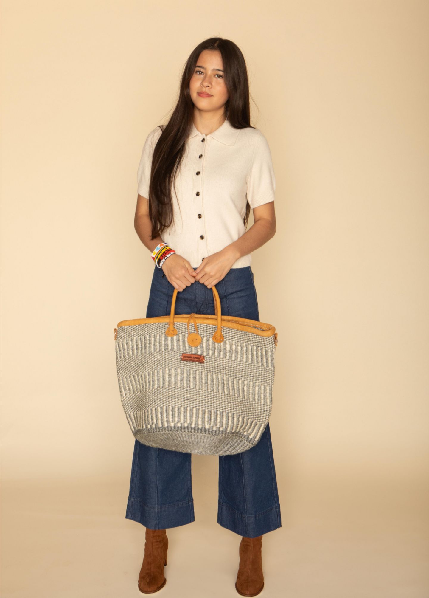 Женская сумка SAWA SAWA Ash Wisdom Handwoven Sisal Straw Basket, цвет: Серый / Молочный — фото 4