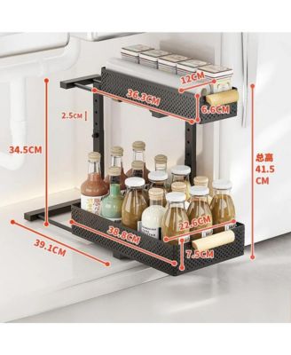 Under Sink Organizer, 2 Packs 2 Tier Under Sink Organizers and Storage, Slide Out Pull Out Cabinet Organizer Shelf, Metal Sliding Drawer