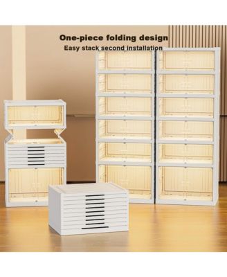 Shoe Organizer Storage Box, 18 Pairs Foldable Shoe Rack for Closet with Dustproof Doors, No Assembly Stackable Boot Shoes Boxes Cabinet Bins