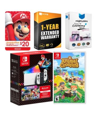Switch OLED Console Mario Kart 8 Bundle with Animal Crossing New Horizons, Nintendo $20 eShop Gift Card, MightySkins Console and Controller S