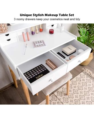 Vanity Desk Set with 3-Color Adjustable LED Lighted Mirror and Drawers