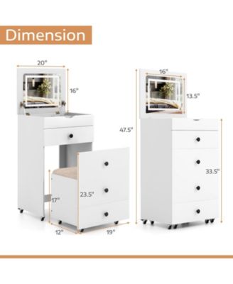 3-in-1 Vanity Set with Cushioned Stool and Flip-up Mirror