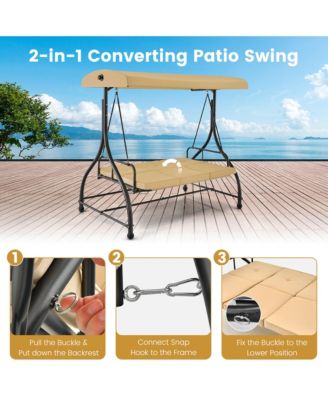 3-Seat Outdoor Converting Patio Swing Glider Adjustable Canopy Porch Swing