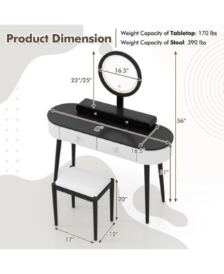 Makeup Vanity Table Set with LED Mirror and 3 Spacious Drawers