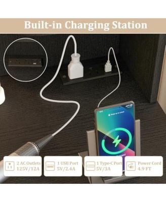 Vanity Set with Lighted Mirror and Stool with Power Outlet