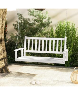 Wooden Porch Swing 2-Person Hanging Swing Chair w/ Adjustable Galvanized Metal Chains