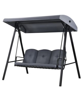3-Person Patio Porch Swing Cushioned Outdoor Swing Chair w/ Adjustable Canopy