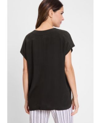 Women's Solid V-Neck Short Sleeve Blouse