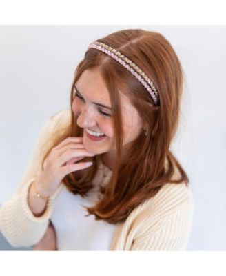 Thin Beaded Headband Set - Gold + Pink