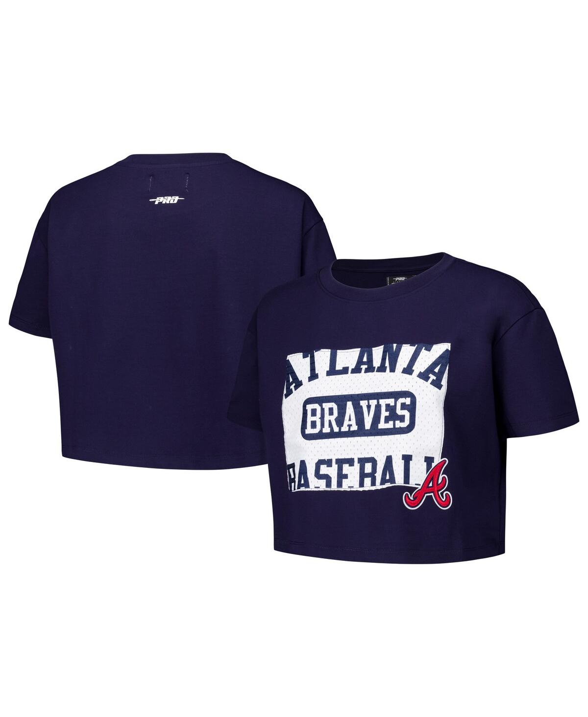 Women's Navy Atlanta Braves Made To Play Boxy Cropped T-Shirt - Navy