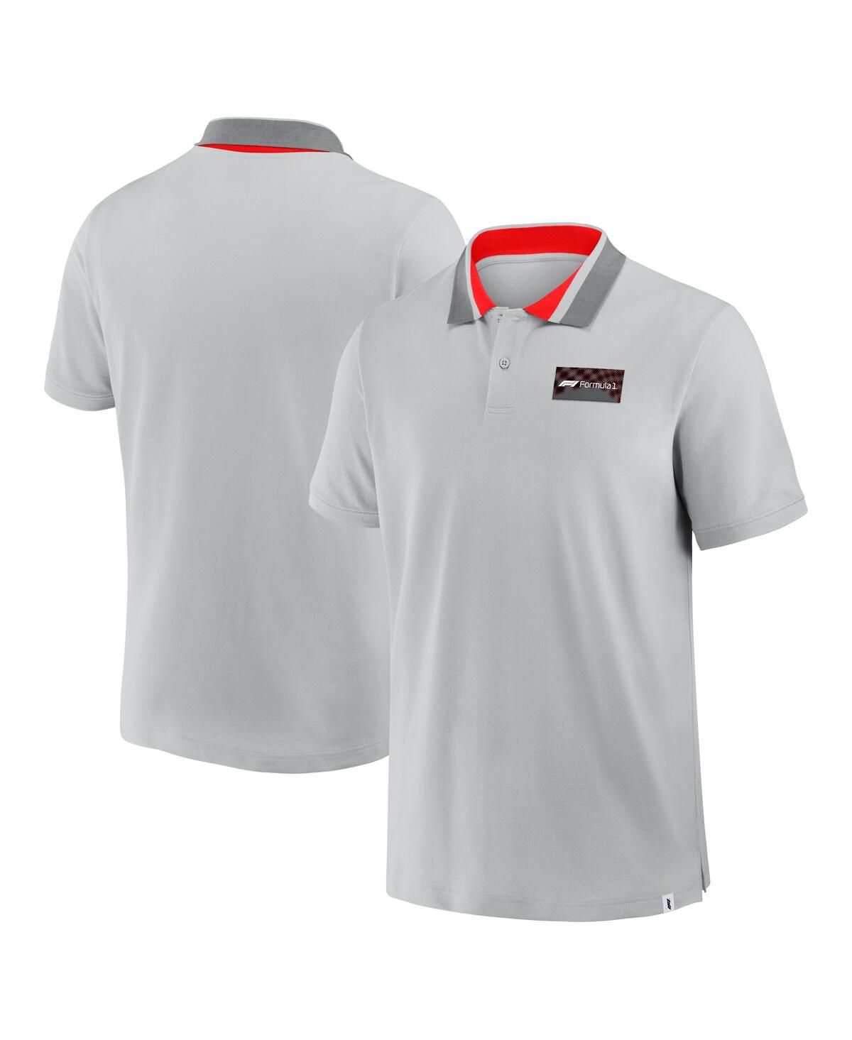 Men's Gray Tempo Halftone Grid Badge Tipped Pique Polo Shirt - Gray