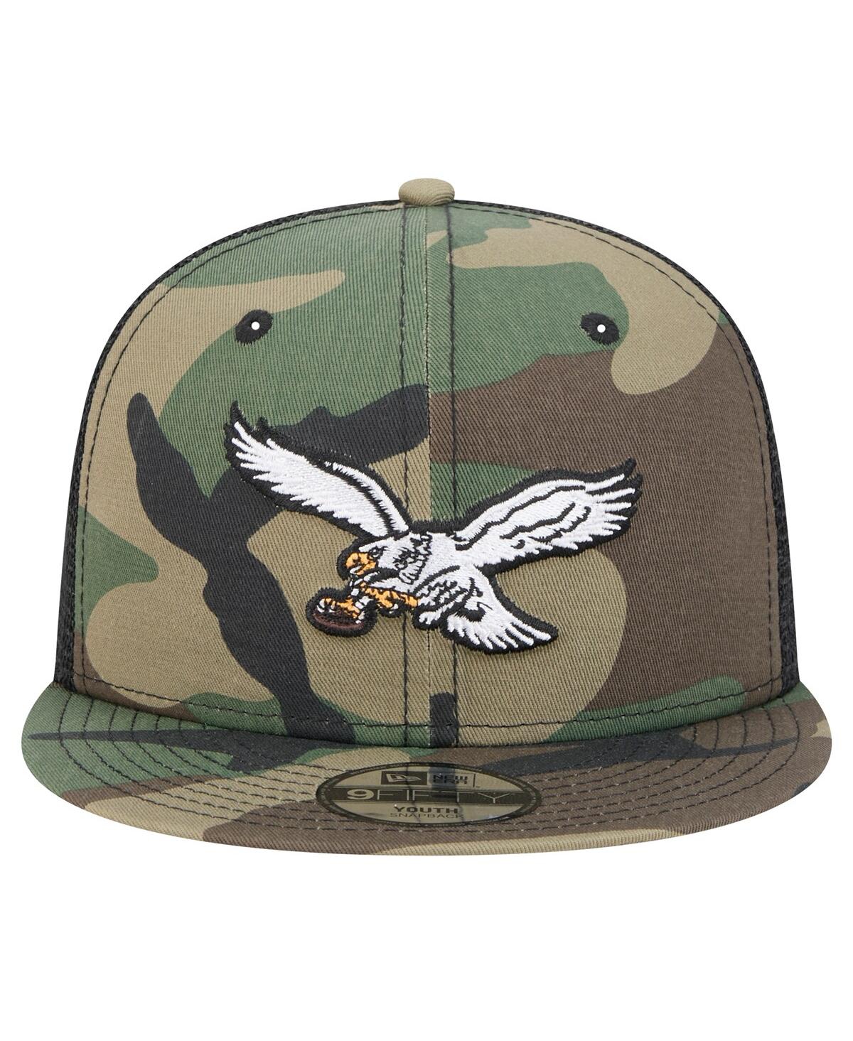 New Era Big Boys And Girls Camo Philadelphia Eagles Throwback Main Trucker 9fifty Snapback Hat In Multi
