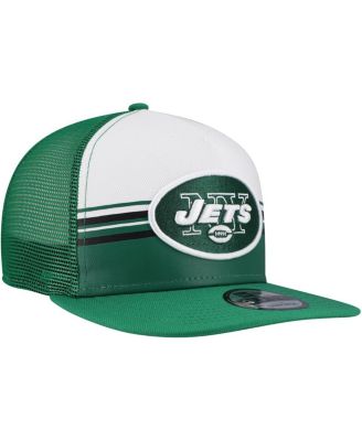Men's White/Green New York Jets Striped A-Frame 9FIFTY Adjustable Trucker Snapback Hat