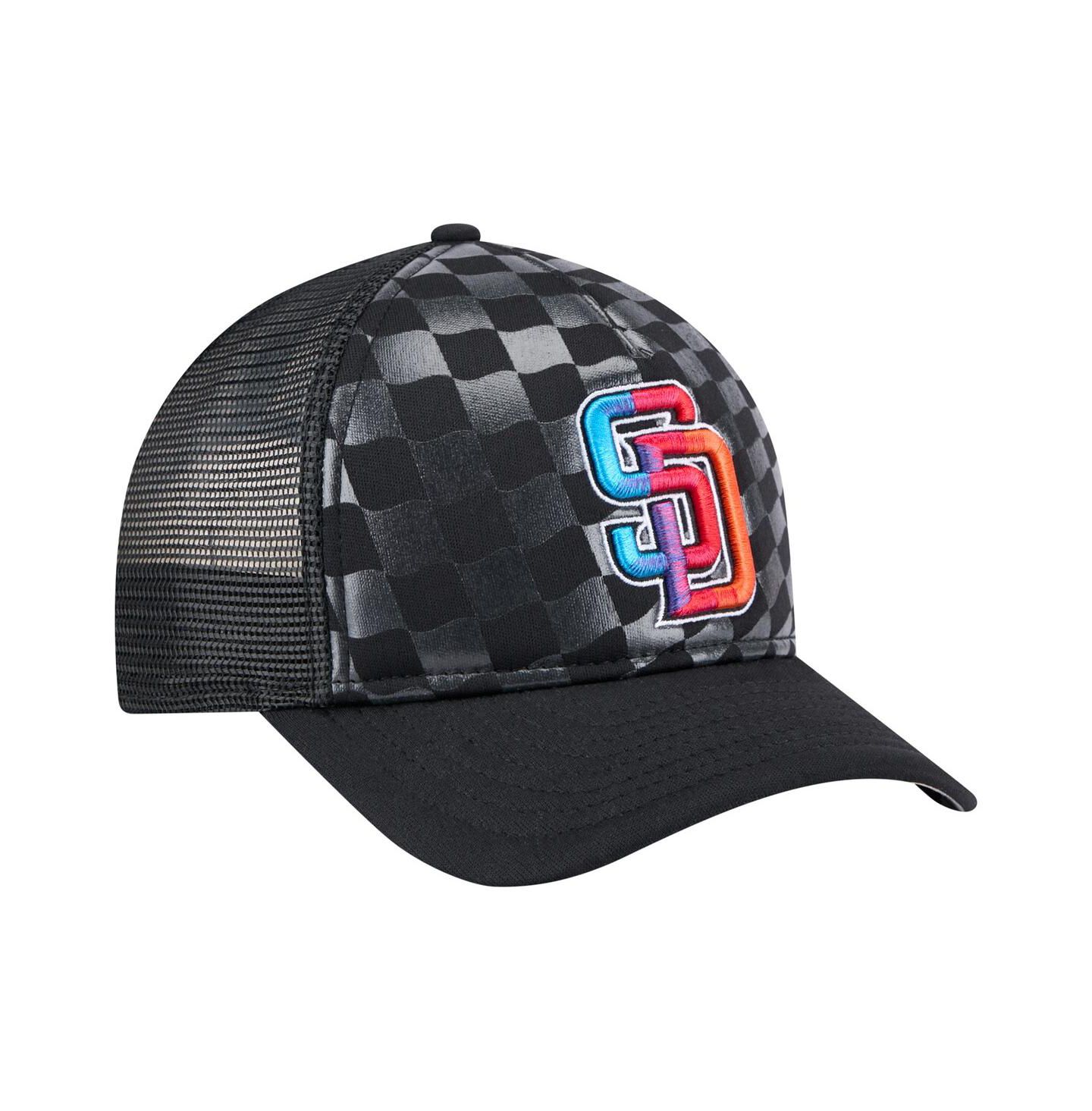 Мужская кепка New Era Black San Diego Padres Gradient 9FORTY A-Frame M-Crown Trucker Adjustable Hat — фото 3