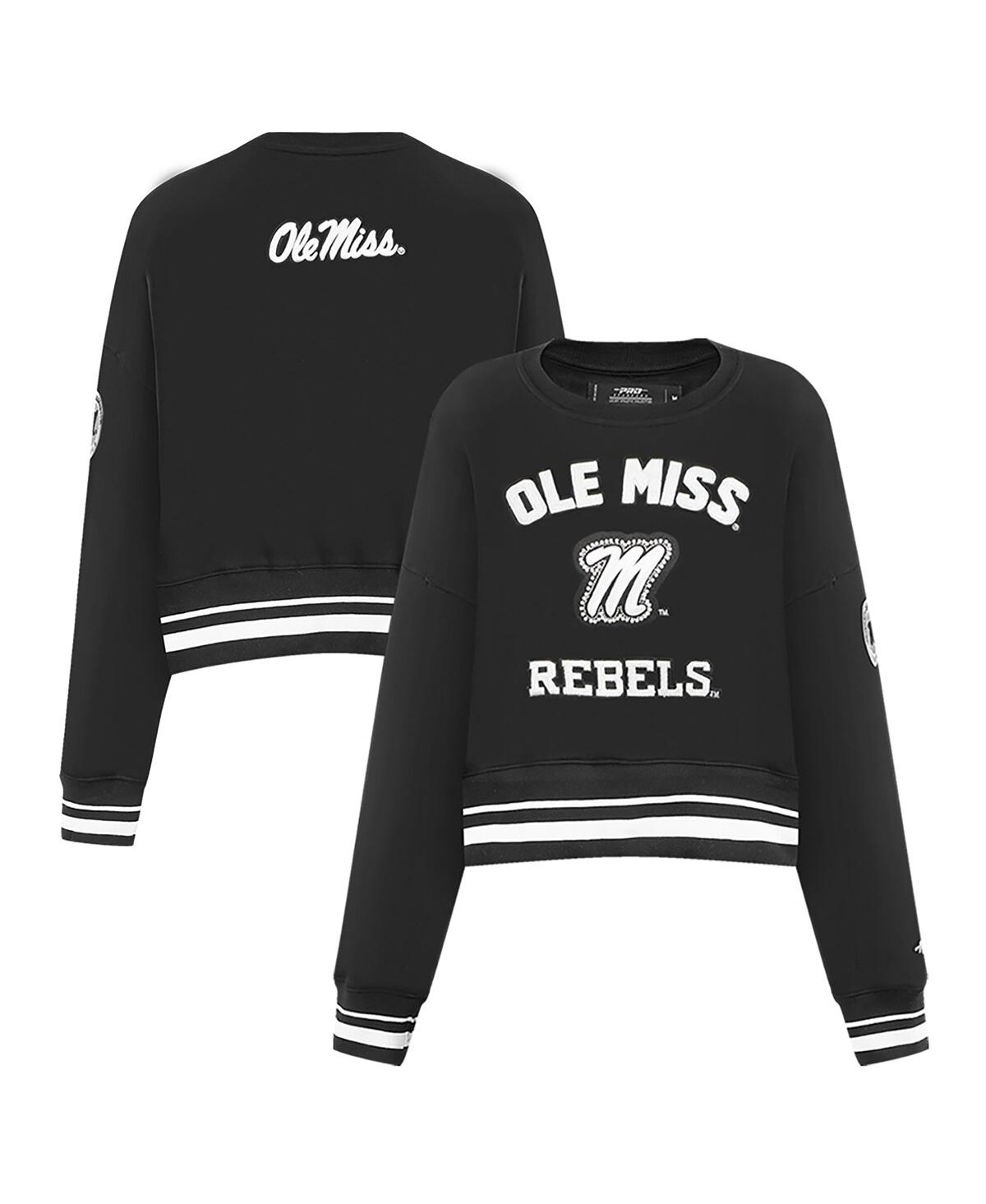 Women's Black Ole Miss Rebels Cropped Pullover Sweatshirt - Black