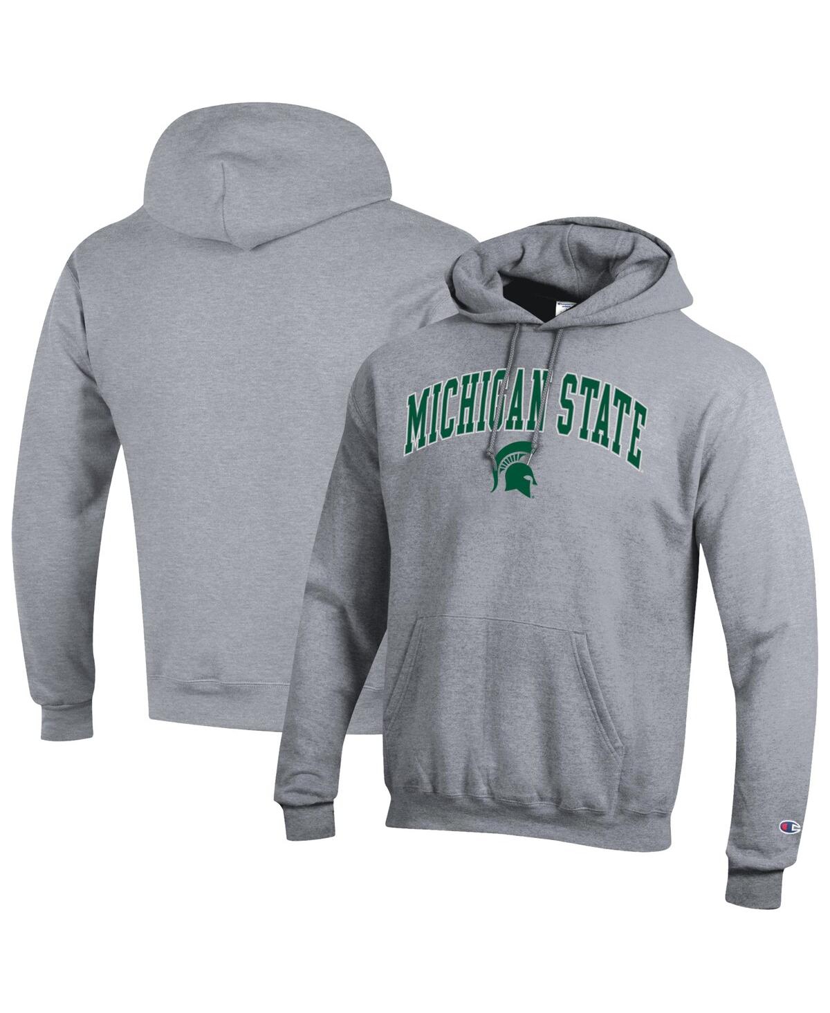 Champion Men's Green Michigan State Spartans Arch Over Logo Pullover Hoodie - Heather Gray