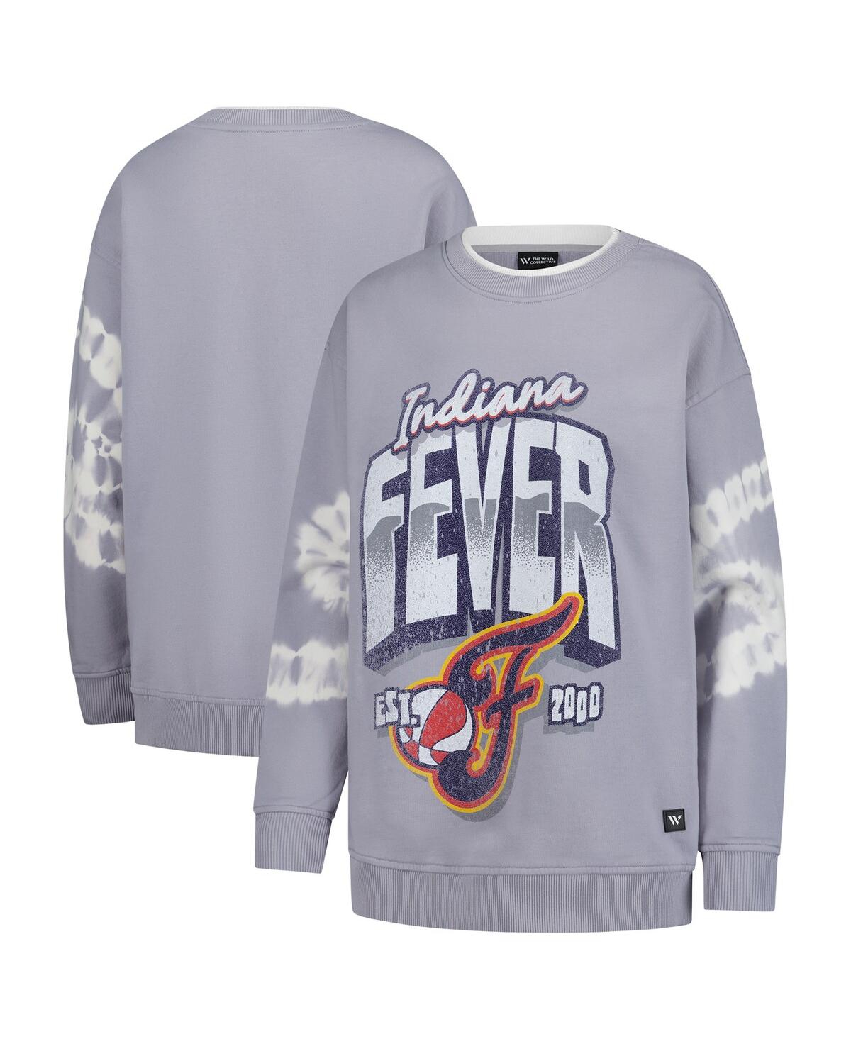 Women's Gray Indiana Fever Double Collar Fleece Pullover Sweatshirt - Gray