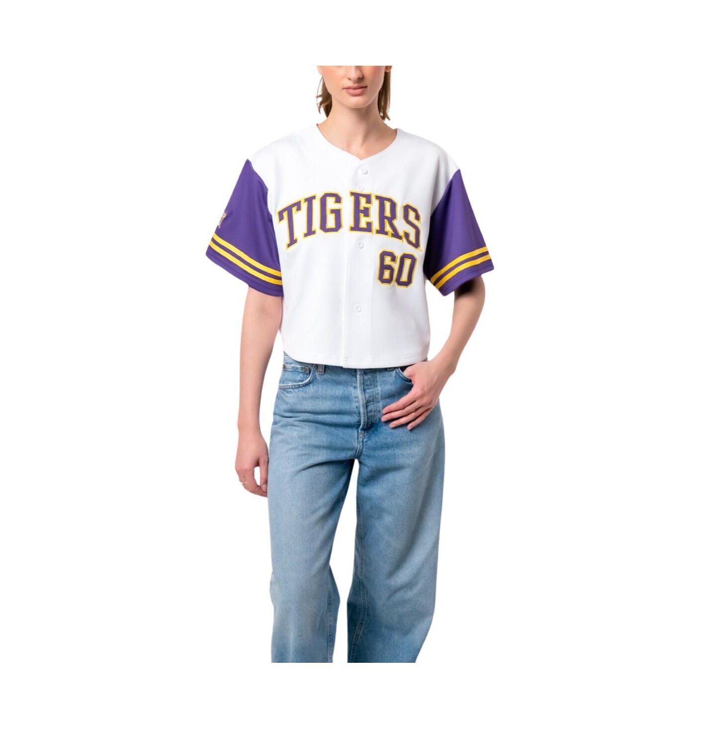 Женская футболка Established & Co. White LSU Tigers Baseball Jersey Cropped — фото 1