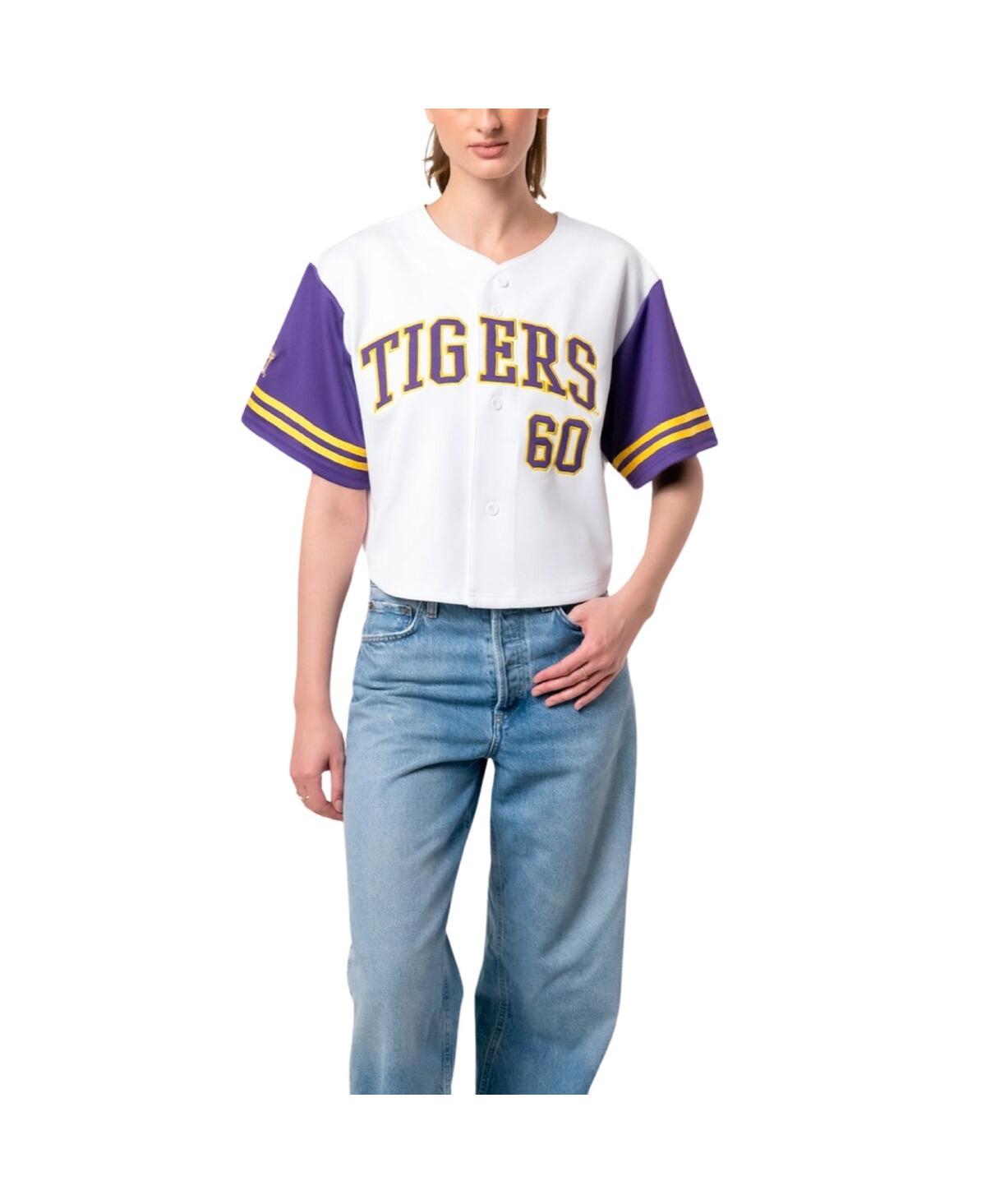 Women's White Lsu Tigers Baseball Jersey Cropped T-Shirt - White