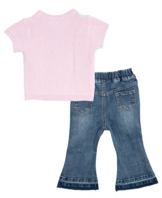 Baby Girls 2-Piece Knit Top and Bow Flare Jeans Set