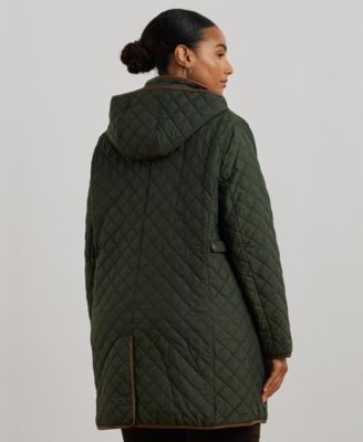 Plus Size Hooded Quilted Faux-Suede-Trim Coat