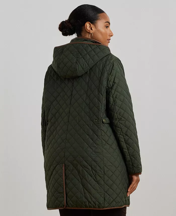 Plus Size Hooded Quilted Faux-Suede-Trim Coat - thumbnail 6
