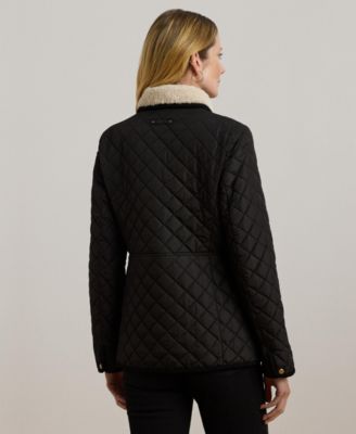 Petite Faux-Sherpa-Collar Quilted Coat