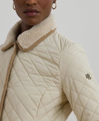 Petite Faux-Sherpa-Collar Quilted Coat