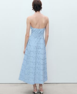 MANGO Women's English Embroidered Strapless Dress