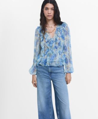 MANGO - Women's Floral Ruffled Blouse