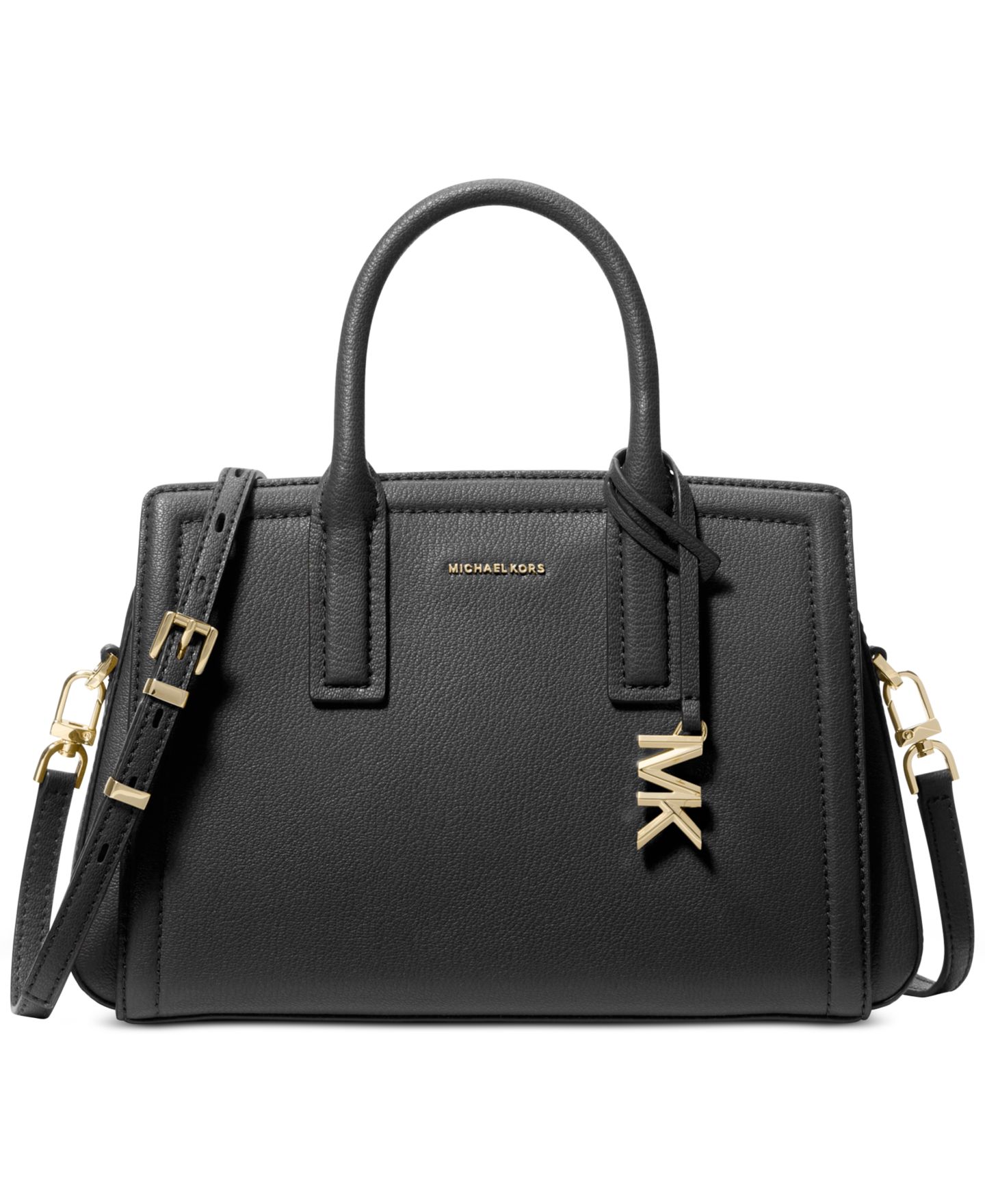 Женская сумка Michael Kors Laila Small Leather Satchel, цвет: Чёрный / Золотой — фото 1